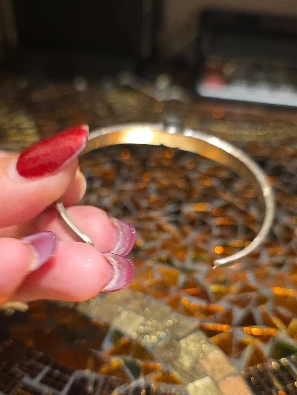 Sterling Silver Bangle Bracelet with Purple Gemstone